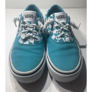 Woman’s Size 5 Vans Off The Wall Sneakers Turquoise Checker Pattern Very Clean